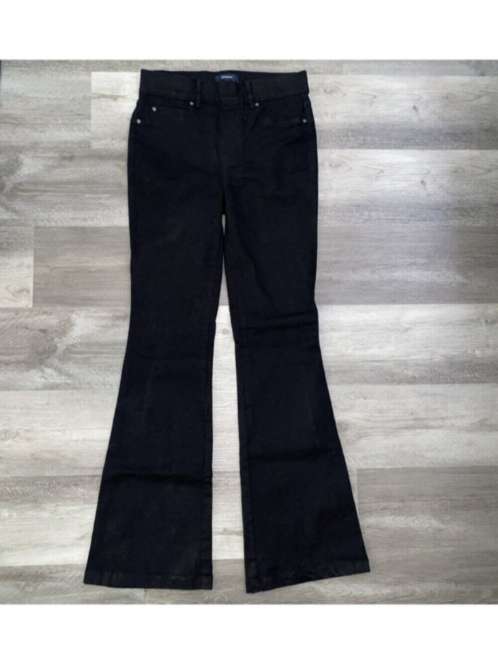 SPANX Kick Flare Pull On Jeans Black High Rise Denim Bootcut TALL Size Medium